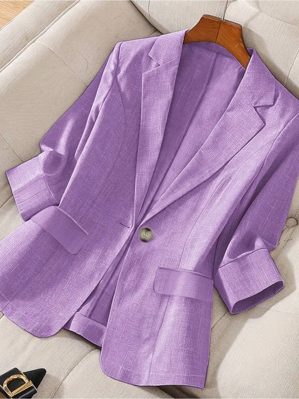 Lavender Textured Long Blazer